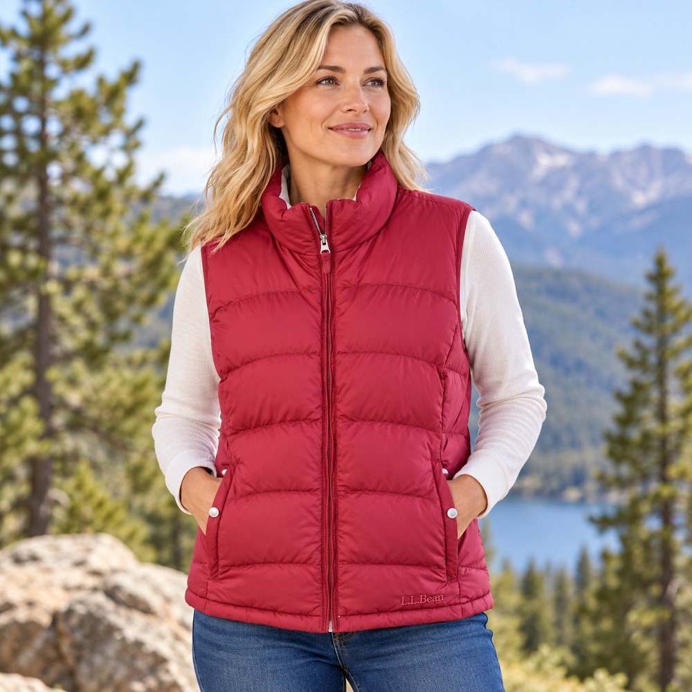 LL Bean Womens XL Burgundy Goose Down Puffer Vest Pockets Gorpcore Excellent